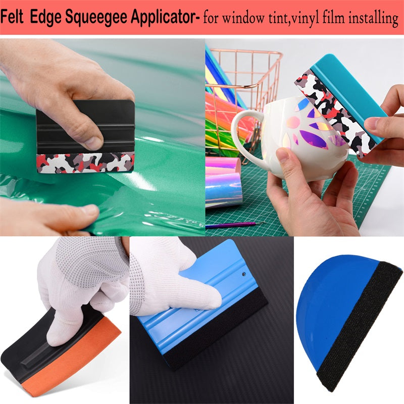 Durable Black Felt Edge Vinyl Squeegee Tool 4-Inch, Car Vinyl Film Wrapping Decal Squeegee Window Tint Work, Professional Scratch Free Squeegee