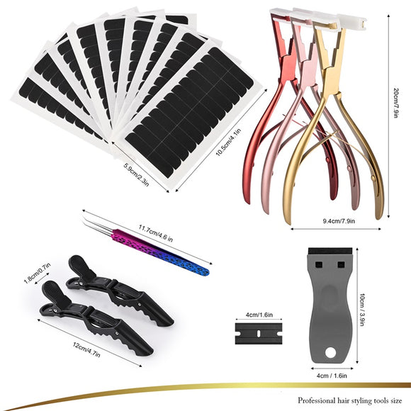 FOSHIO Hair Extension Tools Kit Tape Remover Pliers Hook Beads Set