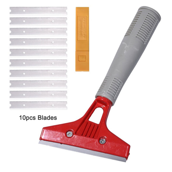 FOSHIO Handle Cleaning Scraper + 10pcs Stainless Steel Blades Glue Sticker Remover